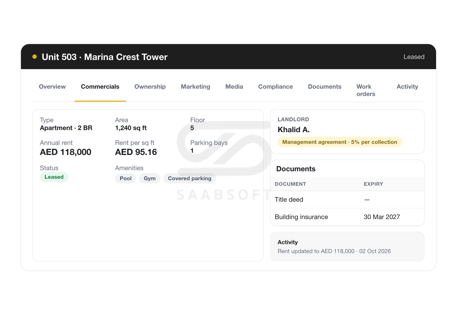 Buildings, units and owners in Saabsoft property management for Bitrix24