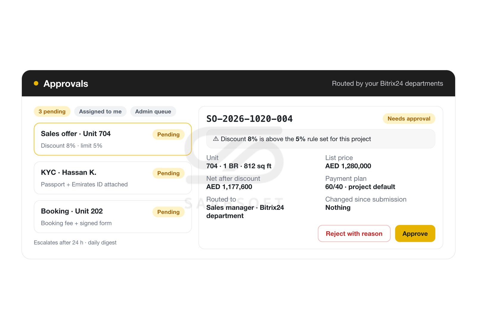 Approvals inbox for discounts, KYC, bookings and sales in Bitrix24